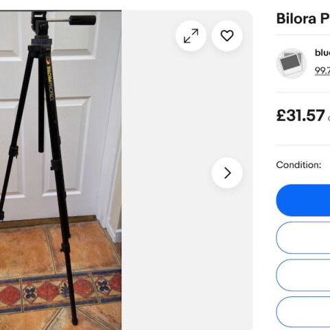 Bilora photographic tripod used, aluminum, max load 5 kg, height 1.20 m