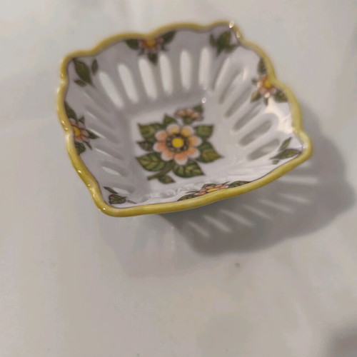Porcelain square hand-painted tray new with Angelika 2010 signature