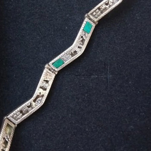 Antique massive bracelet with emeralds 950 silver used