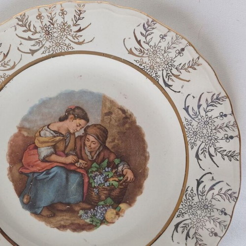 Keramikos set of 6 small plates used, porcelain with romantic design