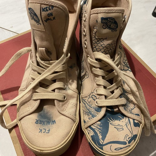Vans Vault x TTSWTRS UA OG Style 24 NTC LX sneakers size 40 like new, beige with tattoo designs