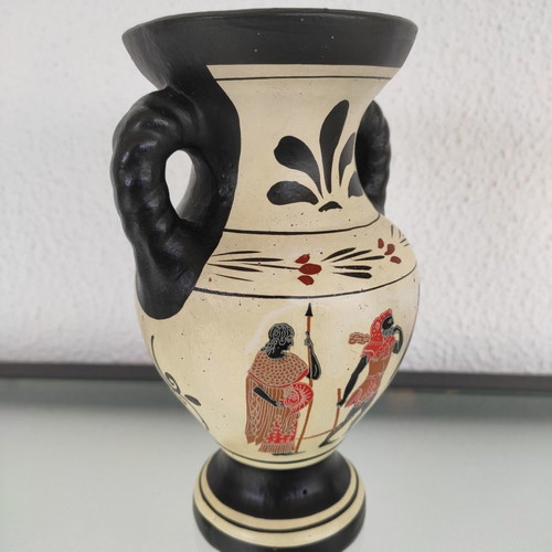 Decorative ancient Greek handmade amphora used, clay