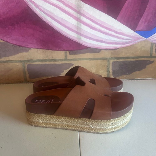 Estil platform sandals, tan brown, size 36