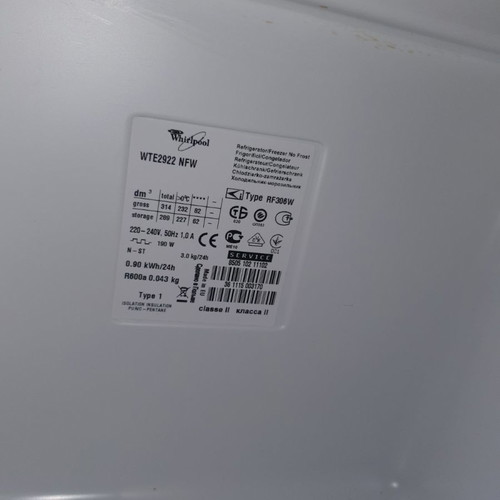 Ψυγείο Whirlpool WTE2922NFW καινούριο, δίπορτο, 289lt, NoFrost, ενεργειακή κλάση Α+