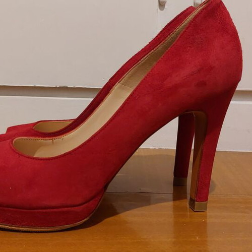 Michele Lopriore peep toe shoe red, new, size 38, suede