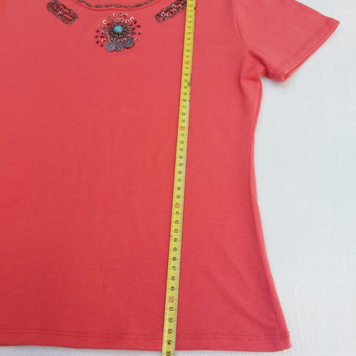 Vintage women's t-shirt with sequins and beads, new, red watermelon color, size L