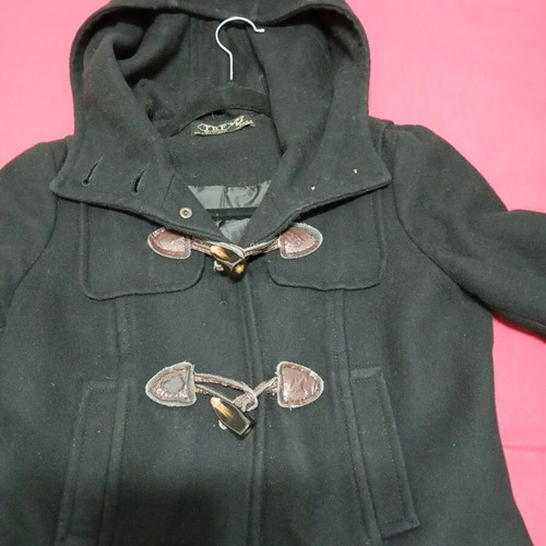 Zara women's coat used, black, with hood