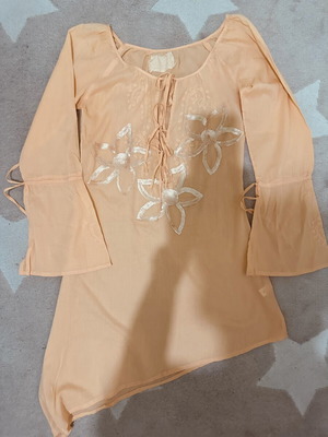 Luxury Boho Kaftan Tunic with Embroidered Sequins, Like New, Orange