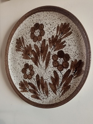 Large Vintage Textured Ceramic Wall Plate, Rustic Floral Design