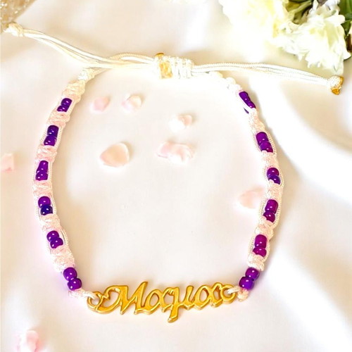 Handmade macrame bracelet "Mama" with cotton thread and lilac beads new