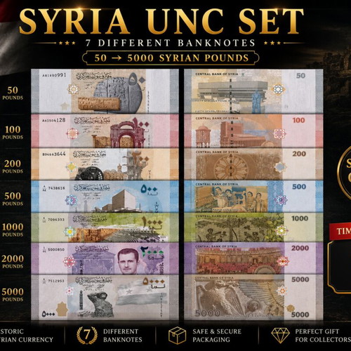 Syria banknote set new, 7 different denominations