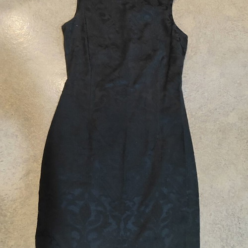 Makis Tselios mini black dress, brocade fabric
