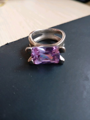 Silver ring with synthetic amethyst stone like new