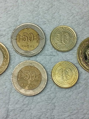 Turkish coins used, set of 6, 2011-2024