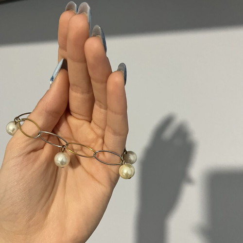 Chain bracelet with pearls, two-tone silver and gold