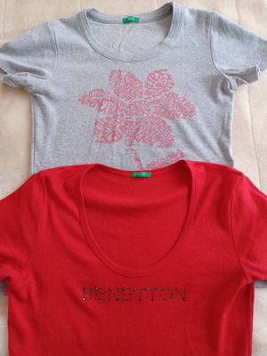 Benetton T-shirt used, size S, red and gray, set of 2