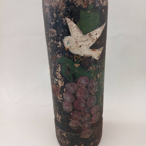 Old empty shell vase with painting, possibly Balkan or Asia Minor campaign period