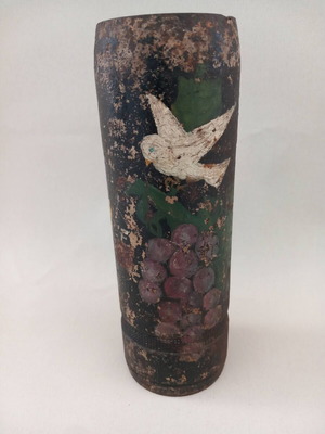 Old empty shell vase with painting, possibly Balkan or Asia Minor campaign period