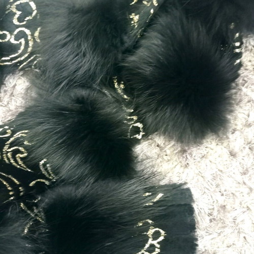 Fur scarf like new, black, genuine leather and fur