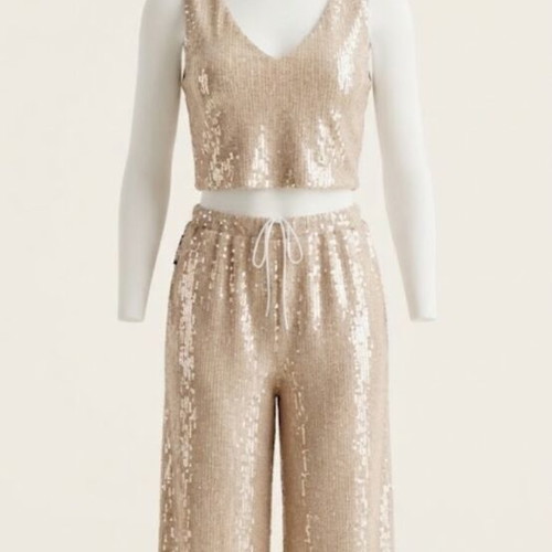 Sequin set with lining, medium size, top and pants