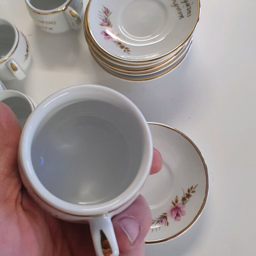Ionia coffee set new, 6 saucers, 6 cups with gold details