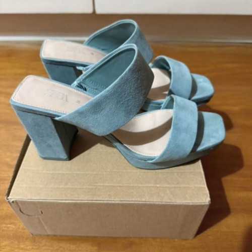 Zara suede women's sandals mules with platform, like new, turquoise