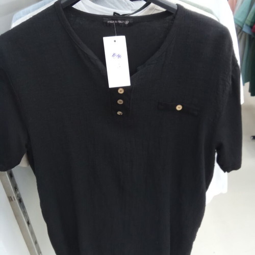 Linen men's shirt with buttons black made in Italia new