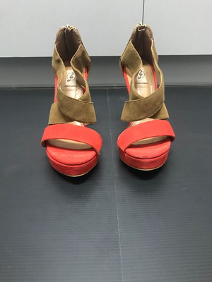 Stradivarius suede sandals used, brown-coral, size 37