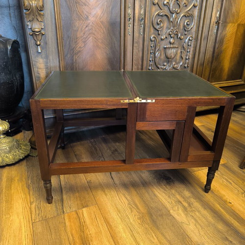 Antique mahogany metamorphic coffee table with leather top and library steps, Georgian style