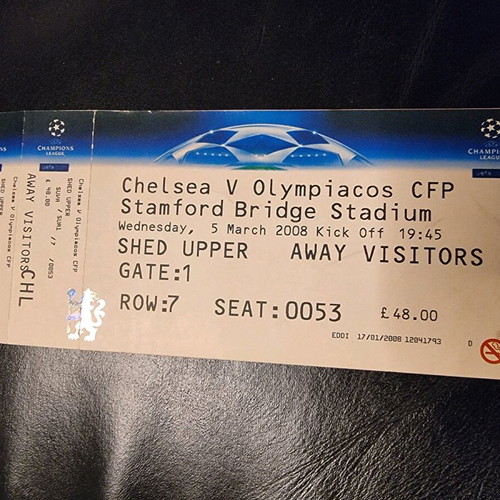 Chelsea Olympiacos ticket used from 2008 Champions League match