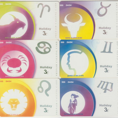 Amimex Zodiac 12 private phone cards, 500 print run