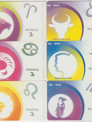 Amimex Zodiac 12 private phone cards, 500 print run