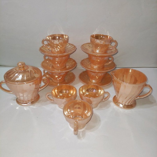 Anchor Hocking coffee set 9 cups, 6 plates, sugar bowl and creamer like new