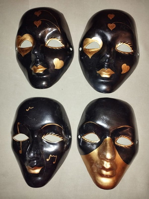 Carnival masks for decoration in gold and black, new