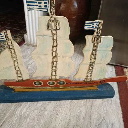 Wooden decorative ship used, handmade