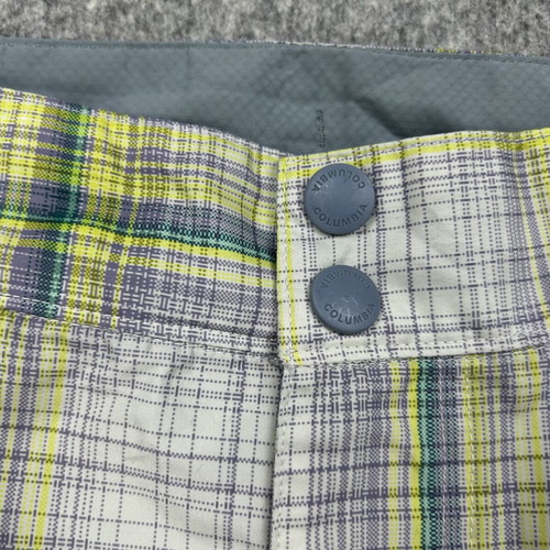 Columbia men's yellow green checked shorts W36 Omni-Shade retro golf preppy like new