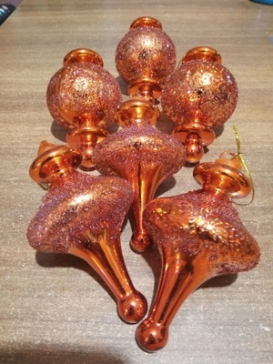 Glass Christmas ornaments new, set of 6 cinnamon shades