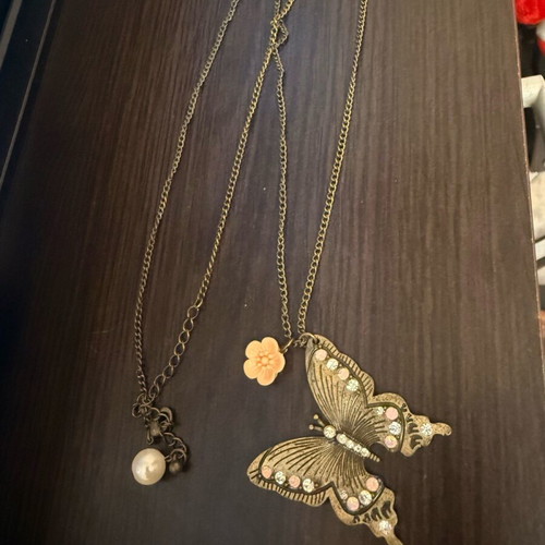 Butterfly pendant used with long bronze chain