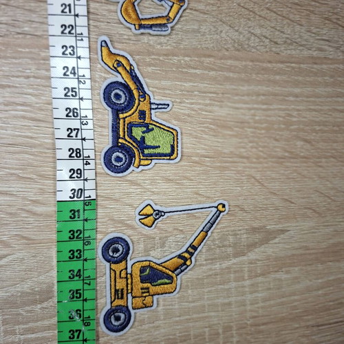 Embroidered iron-on patches with construction vehicles, set of 7, new