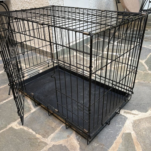 Pet cage used, large black metal wire with two doors