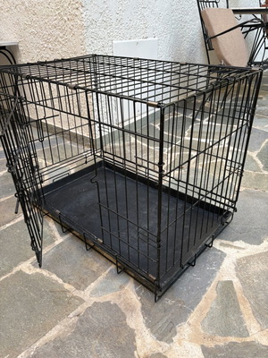Pet cage used, large black metal wire with two doors