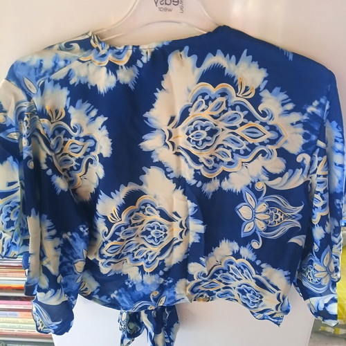 Women's bustier blouse, white and blue