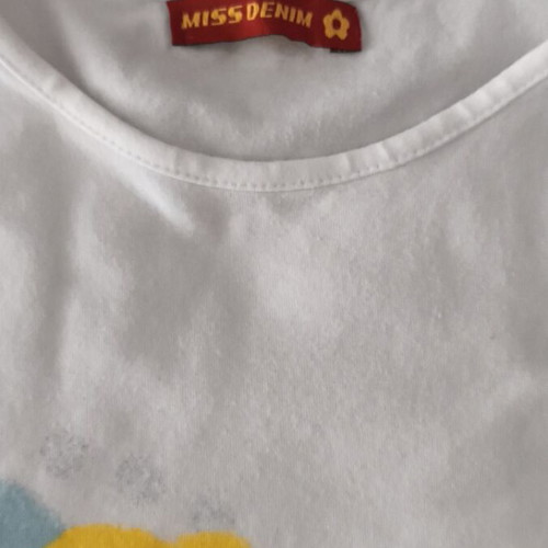 Miss Denim girls' t-shirt like new, size 134 cm, white multicolor