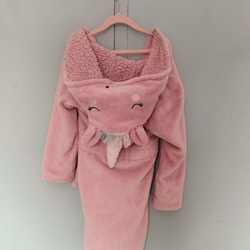 Fleece robe used for 6-7 years with pink unicorn