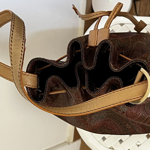 Etro Paisley Print Bucket Bag used, shoulder, brown