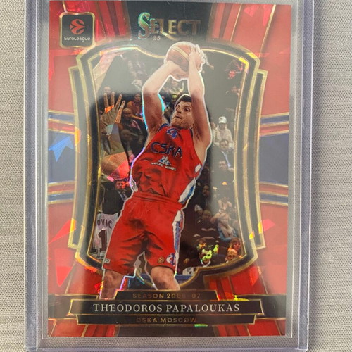 Theodoros Papaloukas 2025-26 Panini Select Euroleague #104 Premier Level Red Cracked Ice Prizms card