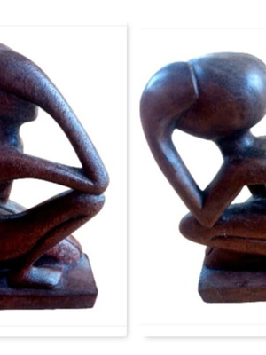 Handmade wooden sculptures The Thinker pair, like new