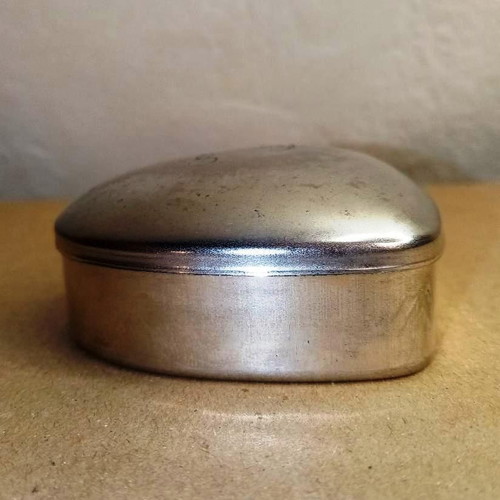 Vintage silver plated baptism box used, heart shape 6x6 cm