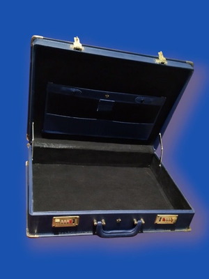 Vintage briefcase with lock used, blue synthetic leather