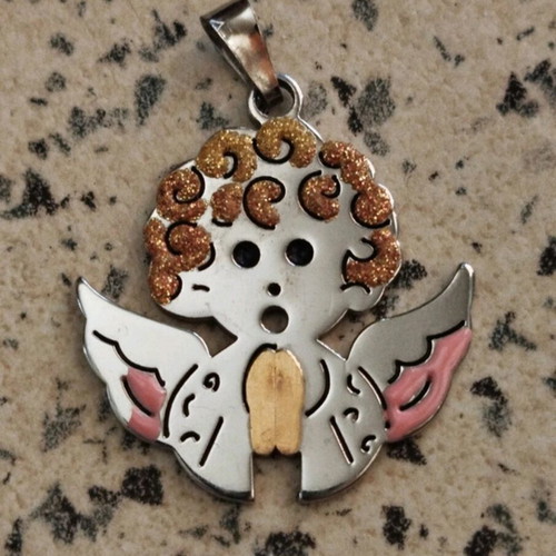 Angel pendant with enamel and K18 gold steel like new